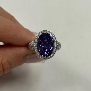 Suzy Levian Sterling Silver Purple Cubic Zirconia Checkered Cut Ring